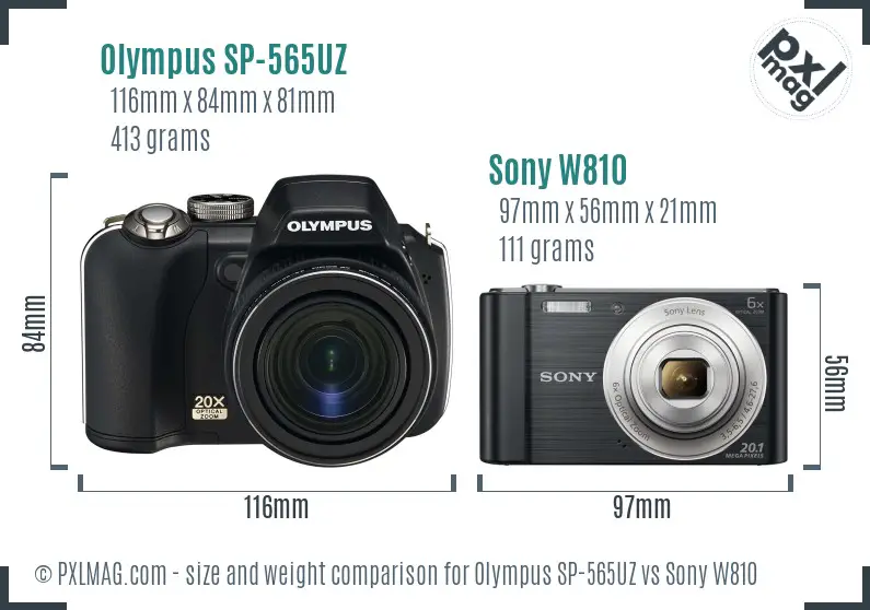 Olympus SP-565UZ vs Sony W810 size comparison