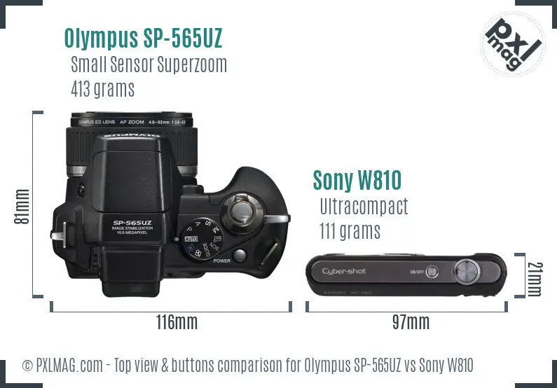 Olympus SP-565UZ vs Sony W810 top view buttons comparison