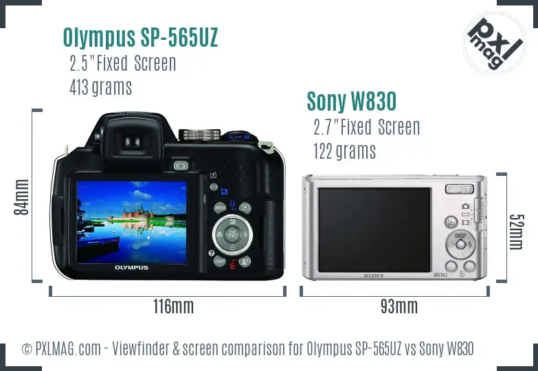 Olympus SP-565UZ vs Sony W830 Screen and Viewfinder comparison