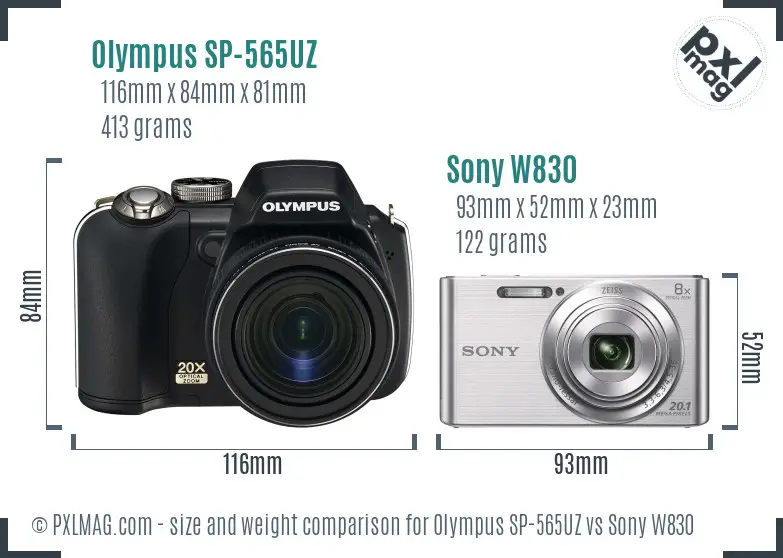 Olympus SP-565UZ vs Sony W830 size comparison