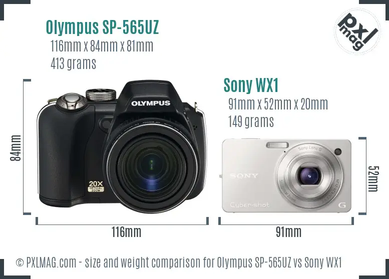 Olympus SP-565UZ vs Sony WX1 size comparison