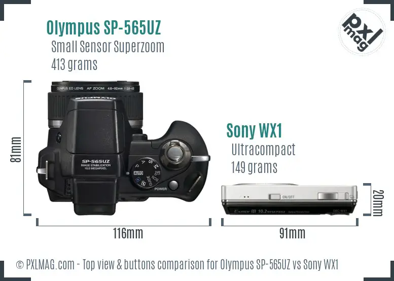 Olympus SP-565UZ vs Sony WX1 top view buttons comparison