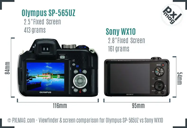Olympus SP-565UZ vs Sony WX10 Screen and Viewfinder comparison
