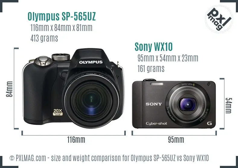 Olympus SP-565UZ vs Sony WX10 size comparison