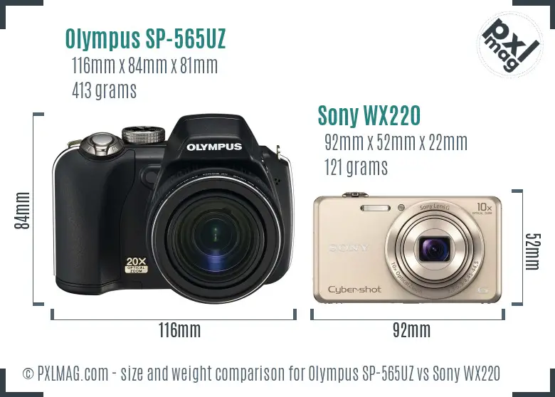 Olympus SP-565UZ vs Sony WX220 size comparison