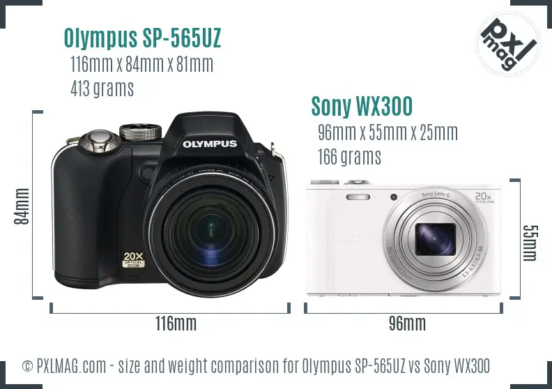 Olympus SP-565UZ vs Sony WX300 size comparison