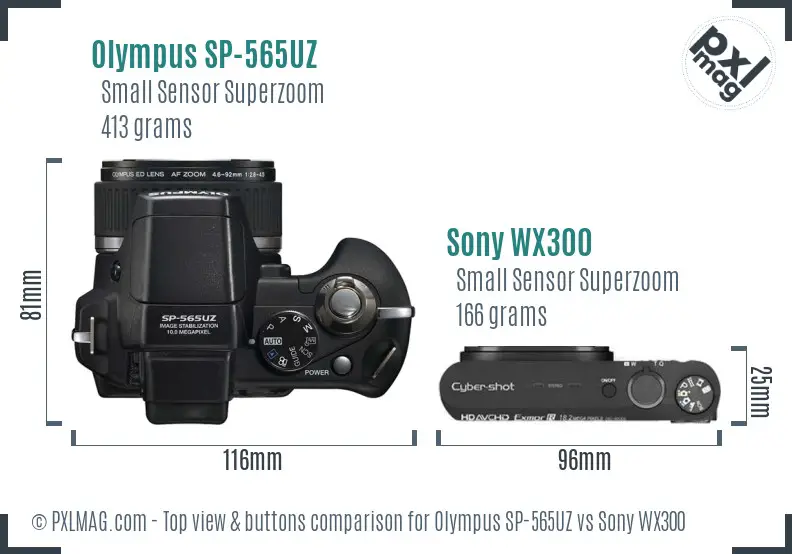 Olympus SP-565UZ vs Sony WX300 top view buttons comparison