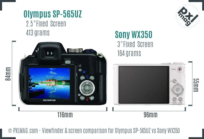 Olympus SP-565UZ vs Sony WX350 Screen and Viewfinder comparison