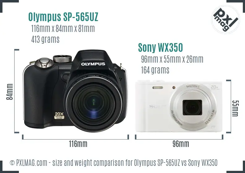 Olympus SP-565UZ vs Sony WX350 size comparison