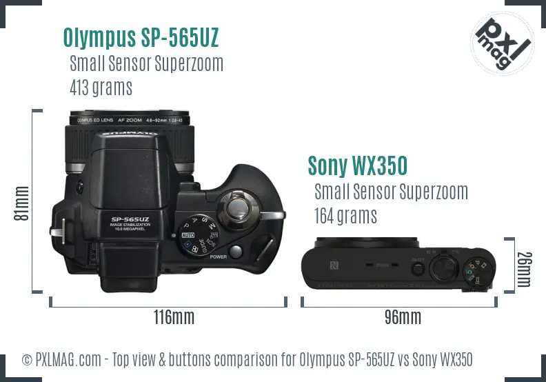 Olympus SP-565UZ vs Sony WX350 top view buttons comparison