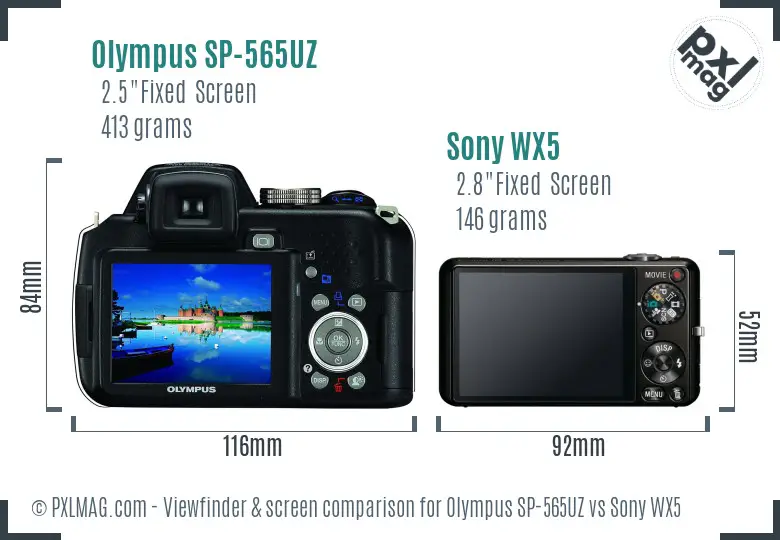 Olympus SP-565UZ vs Sony WX5 Screen and Viewfinder comparison