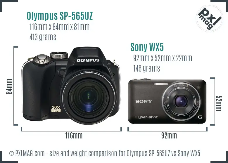 Olympus SP-565UZ vs Sony WX5 size comparison