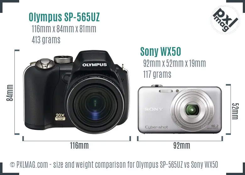 Olympus SP-565UZ vs Sony WX50 size comparison