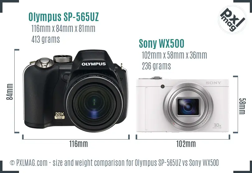 Olympus SP-565UZ vs Sony WX500 size comparison