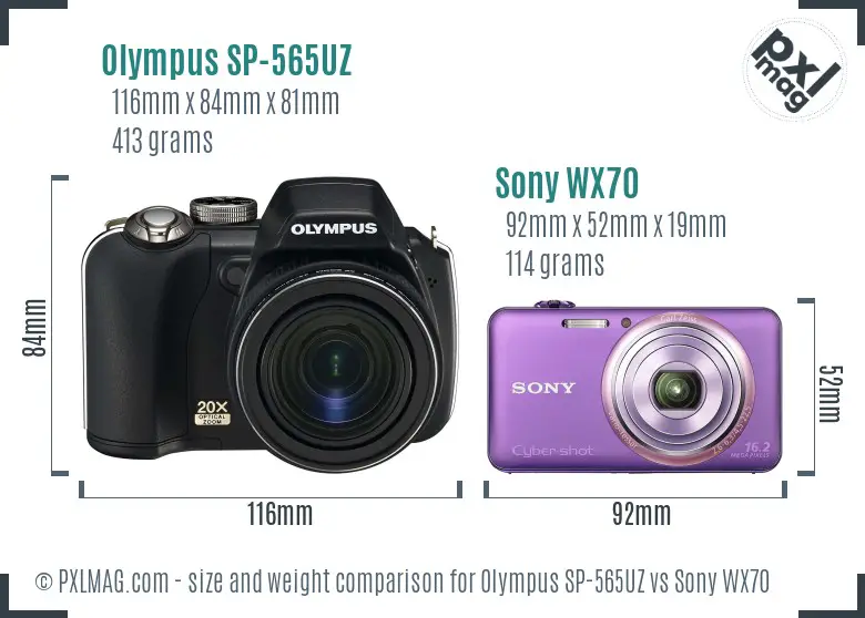 Olympus SP-565UZ vs Sony WX70 size comparison