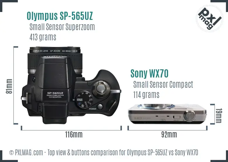 Olympus SP-565UZ vs Sony WX70 top view buttons comparison