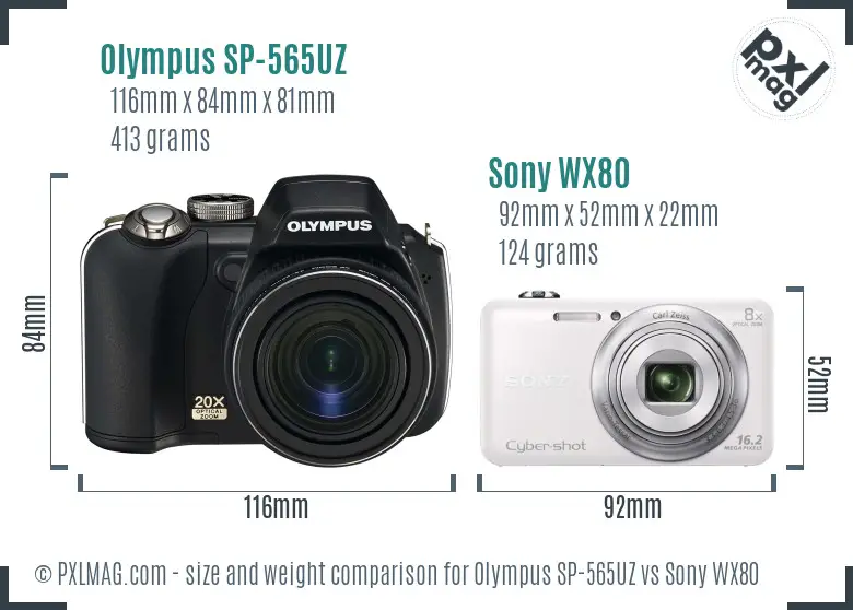 Olympus SP-565UZ vs Sony WX80 size comparison