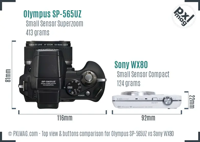 Olympus SP-565UZ vs Sony WX80 top view buttons comparison