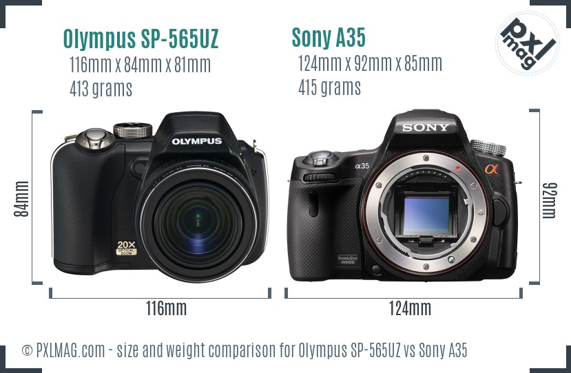 Olympus SP-565UZ vs Sony A35 size comparison