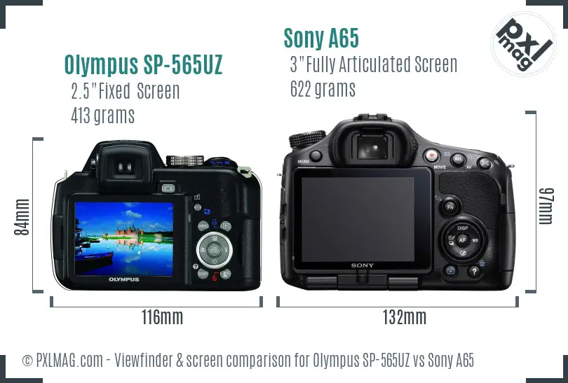 Olympus SP-565UZ vs Sony A65 Screen and Viewfinder comparison