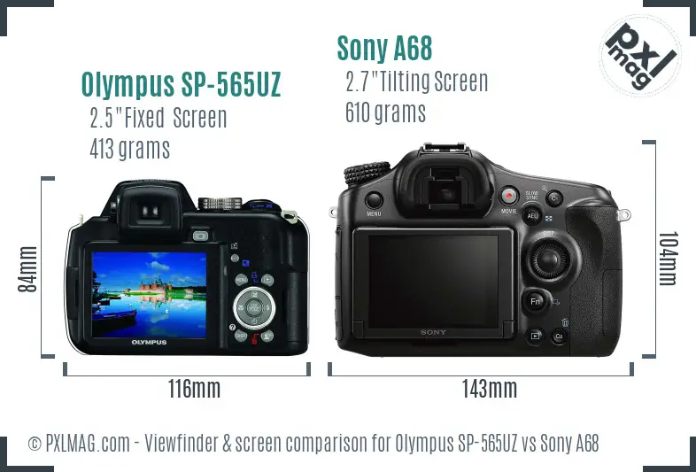 Olympus SP-565UZ vs Sony A68 Screen and Viewfinder comparison