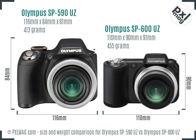 Olympus SP-590 UZ vs Olympus SP-600 UZ size comparison