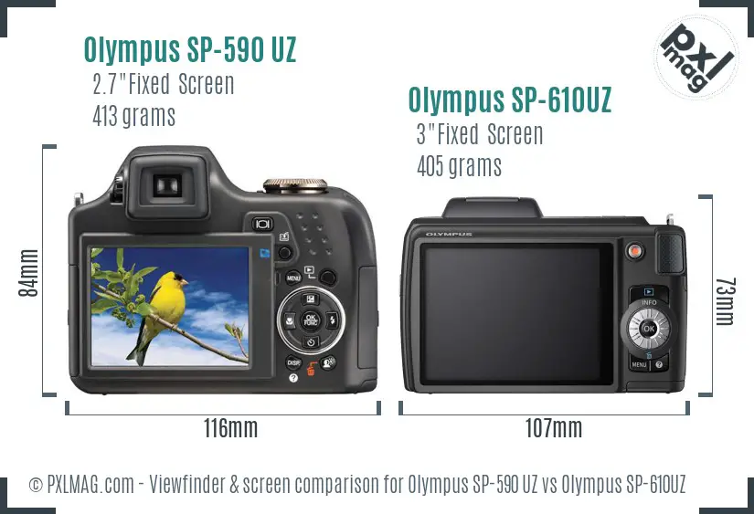 Olympus SP-590 UZ vs Olympus SP-610UZ Screen and Viewfinder comparison