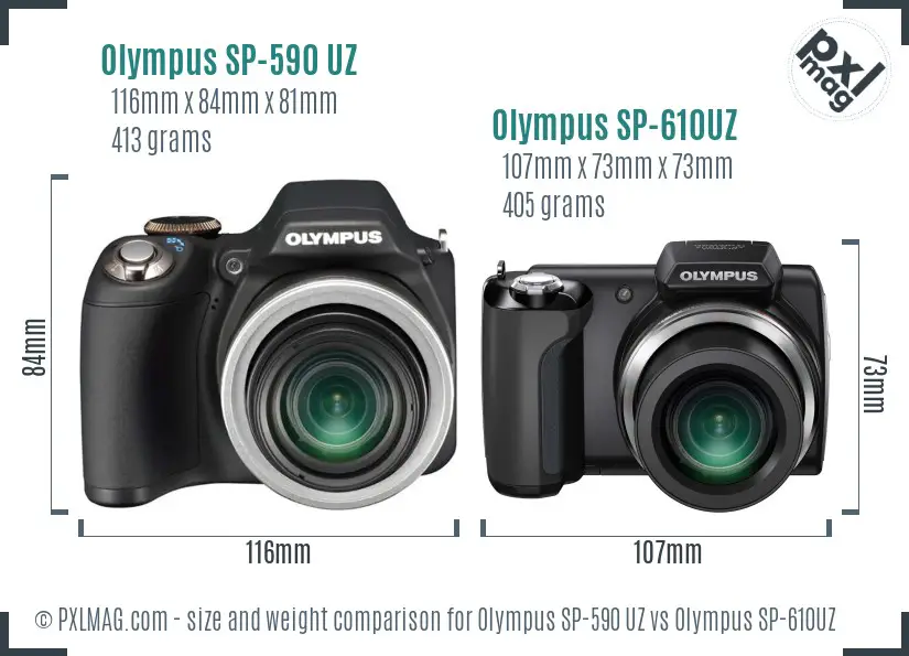 Olympus SP-590 UZ vs Olympus SP-610UZ size comparison