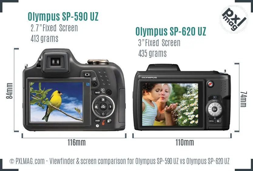 Olympus SP-590 UZ vs Olympus SP-620 UZ Screen and Viewfinder comparison