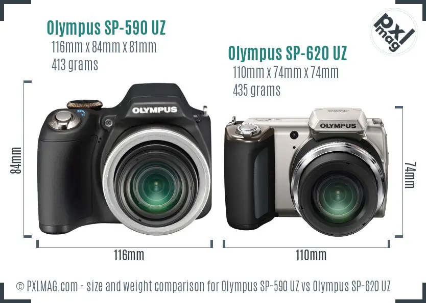 Olympus SP-590 UZ vs Olympus SP-620 UZ size comparison