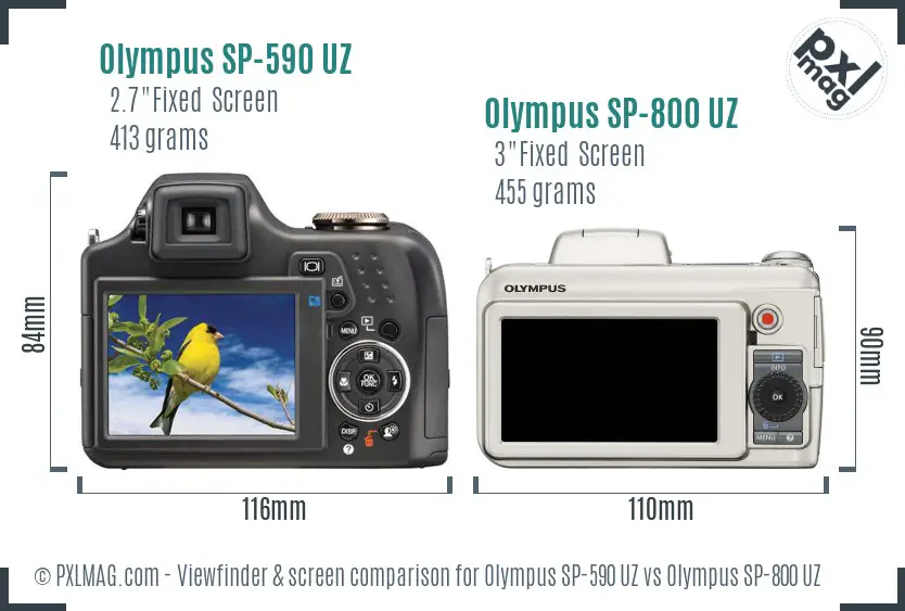 Olympus SP-590 UZ vs Olympus SP-800 UZ Screen and Viewfinder comparison