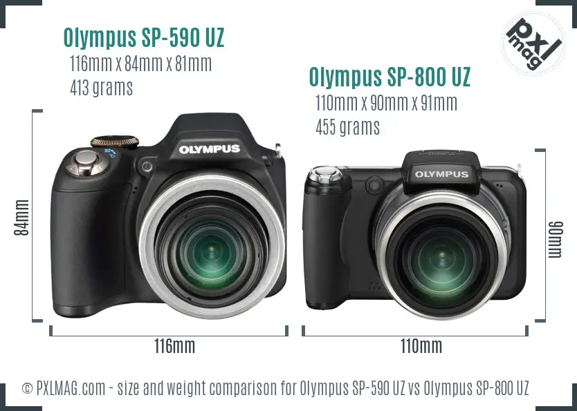 Olympus SP-590 UZ vs Olympus SP-800 UZ size comparison