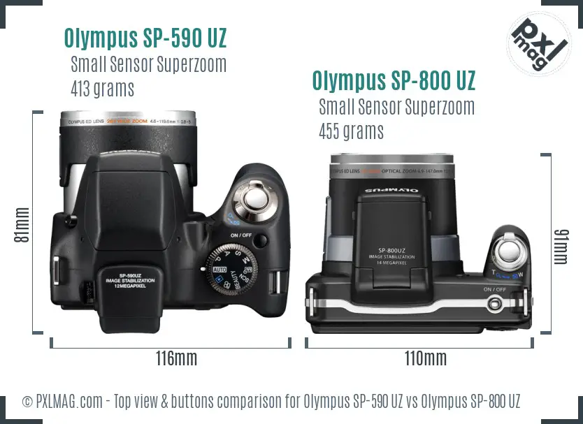 Olympus SP-590 UZ vs Olympus SP-800 UZ top view buttons comparison