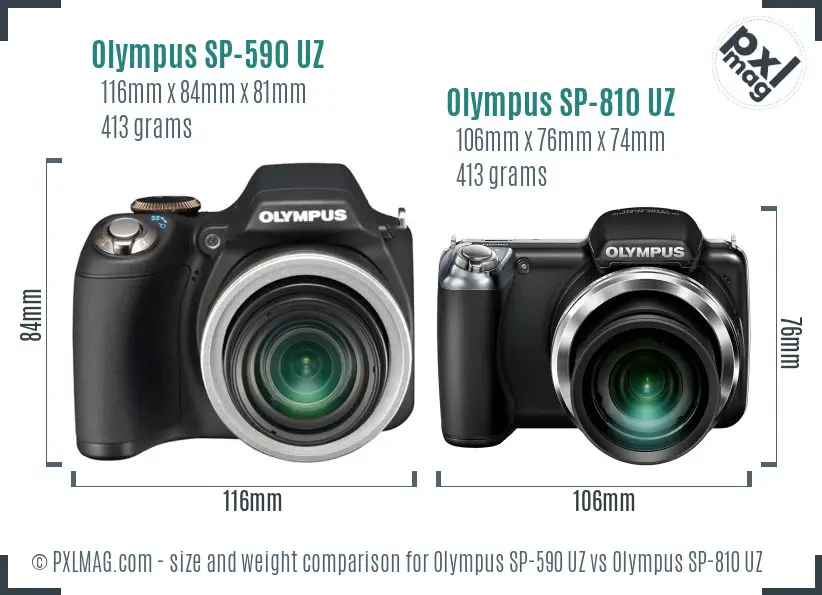 Olympus SP-590 UZ vs Olympus SP-810 UZ size comparison