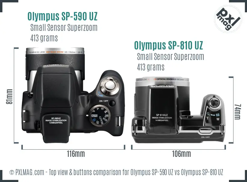 Olympus SP-590 UZ vs Olympus SP-810 UZ top view buttons comparison