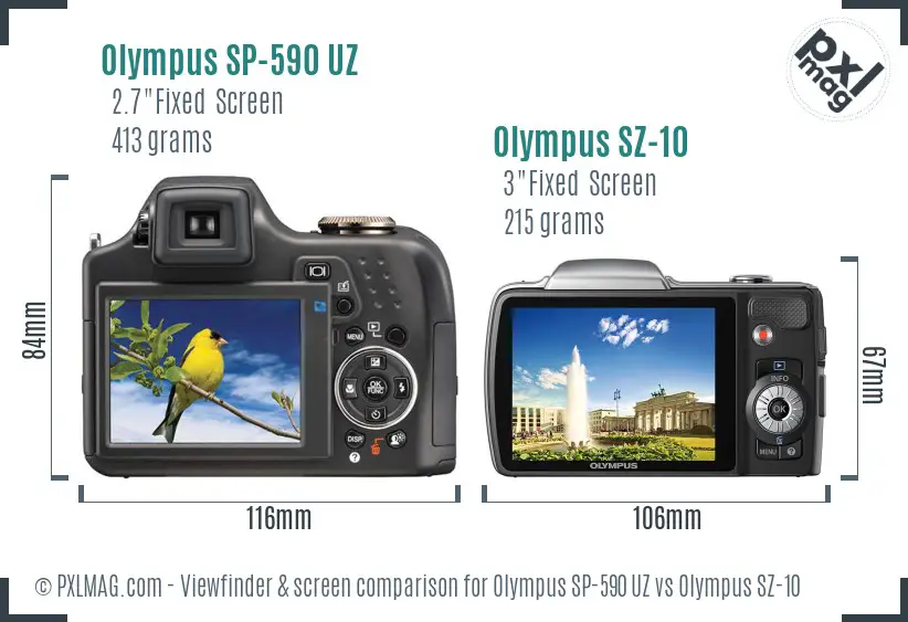 Olympus SP-590 UZ vs Olympus SZ-10 Screen and Viewfinder comparison