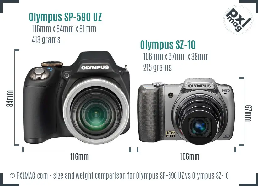 Olympus SP-590 UZ vs Olympus SZ-10 size comparison