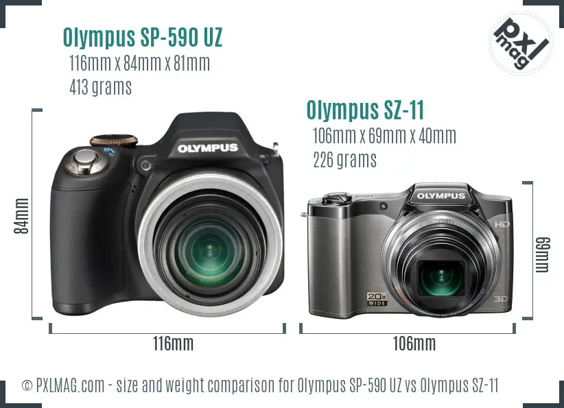 Olympus SP-590 UZ vs Olympus SZ-11 size comparison