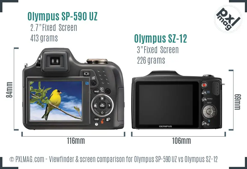 Olympus SP-590 UZ vs Olympus SZ-12 Screen and Viewfinder comparison