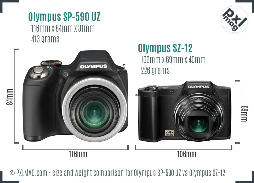 Olympus SP-590 UZ vs Olympus SZ-12 size comparison