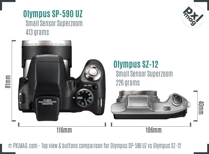 Olympus SP-590 UZ vs Olympus SZ-12 top view buttons comparison
