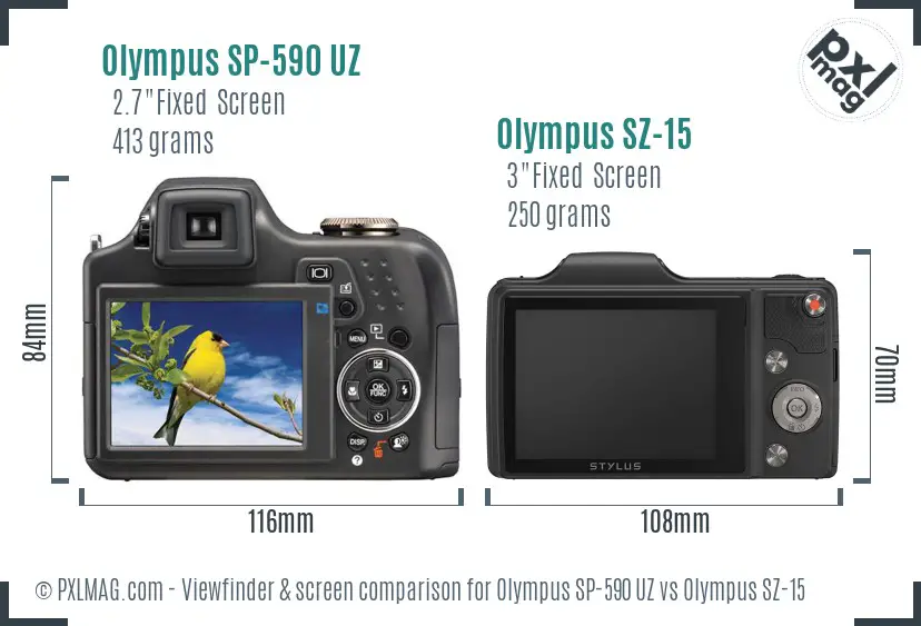 Olympus SP-590 UZ vs Olympus SZ-15 Screen and Viewfinder comparison