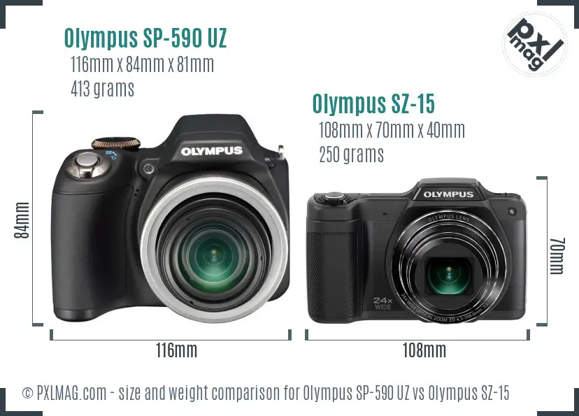 Olympus SP-590 UZ vs Olympus SZ-15 size comparison