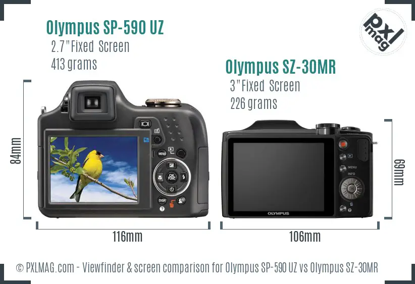 Olympus SP-590 UZ vs Olympus SZ-30MR Screen and Viewfinder comparison
