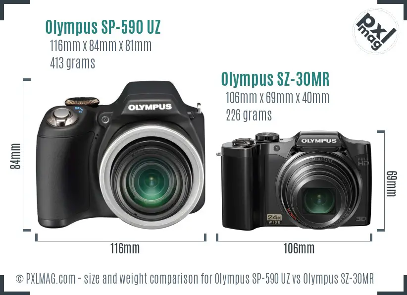 Olympus SP-590 UZ vs Olympus SZ-30MR size comparison