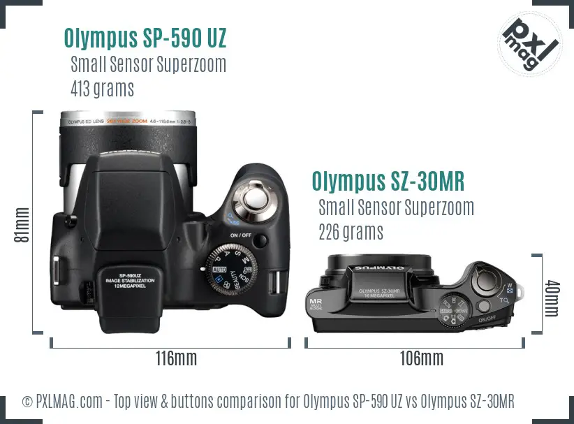 Olympus SP-590 UZ vs Olympus SZ-30MR top view buttons comparison