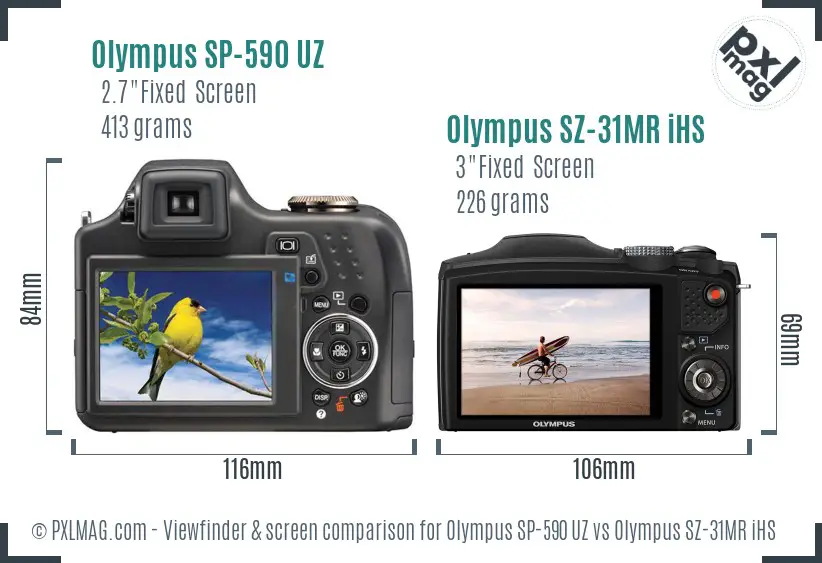 Olympus SP-590 UZ vs Olympus SZ-31MR iHS Screen and Viewfinder comparison