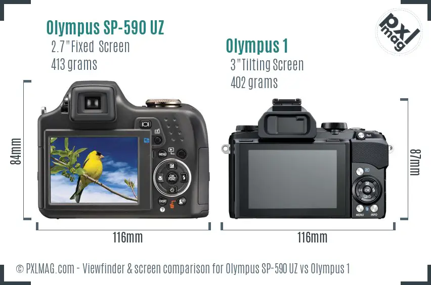 Olympus SP-590 UZ vs Olympus 1 Screen and Viewfinder comparison
