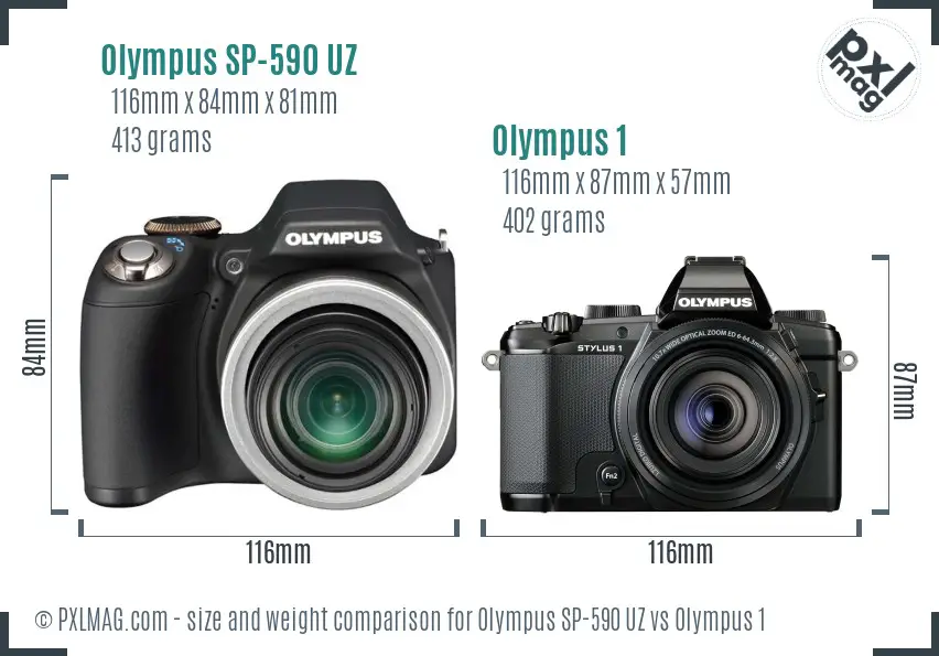 Olympus SP-590 UZ vs Olympus 1 size comparison