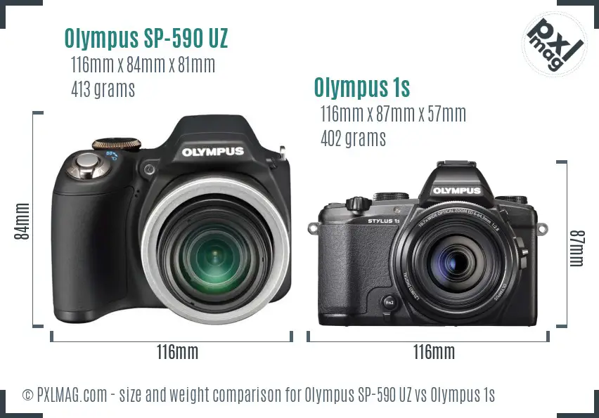 Olympus SP-590 UZ vs Olympus 1s size comparison